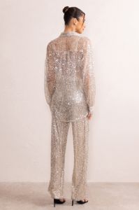 Dance All Night | Champagne Sequin High Waist Wide Leg Pants sold by Club L London
