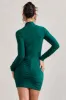 Eve | Bottle Green Crossed-Neck Long-Sleeved Bodycon Mini Dress sold by Club L London
