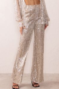 Dance All Night | Champagne Sequin High Waist Wide Leg Pants sold by Club L London