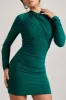 Eve | Bottle Green Crossed-Neck Long-Sleeved Bodycon Mini Dress sold by Club L London