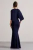 Kianne | Navy Draped Short-Sleeve Maxi Dress sold by Club L London