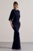 Kianne | Navy Draped Short-Sleeve Maxi Dress sold by Club L London