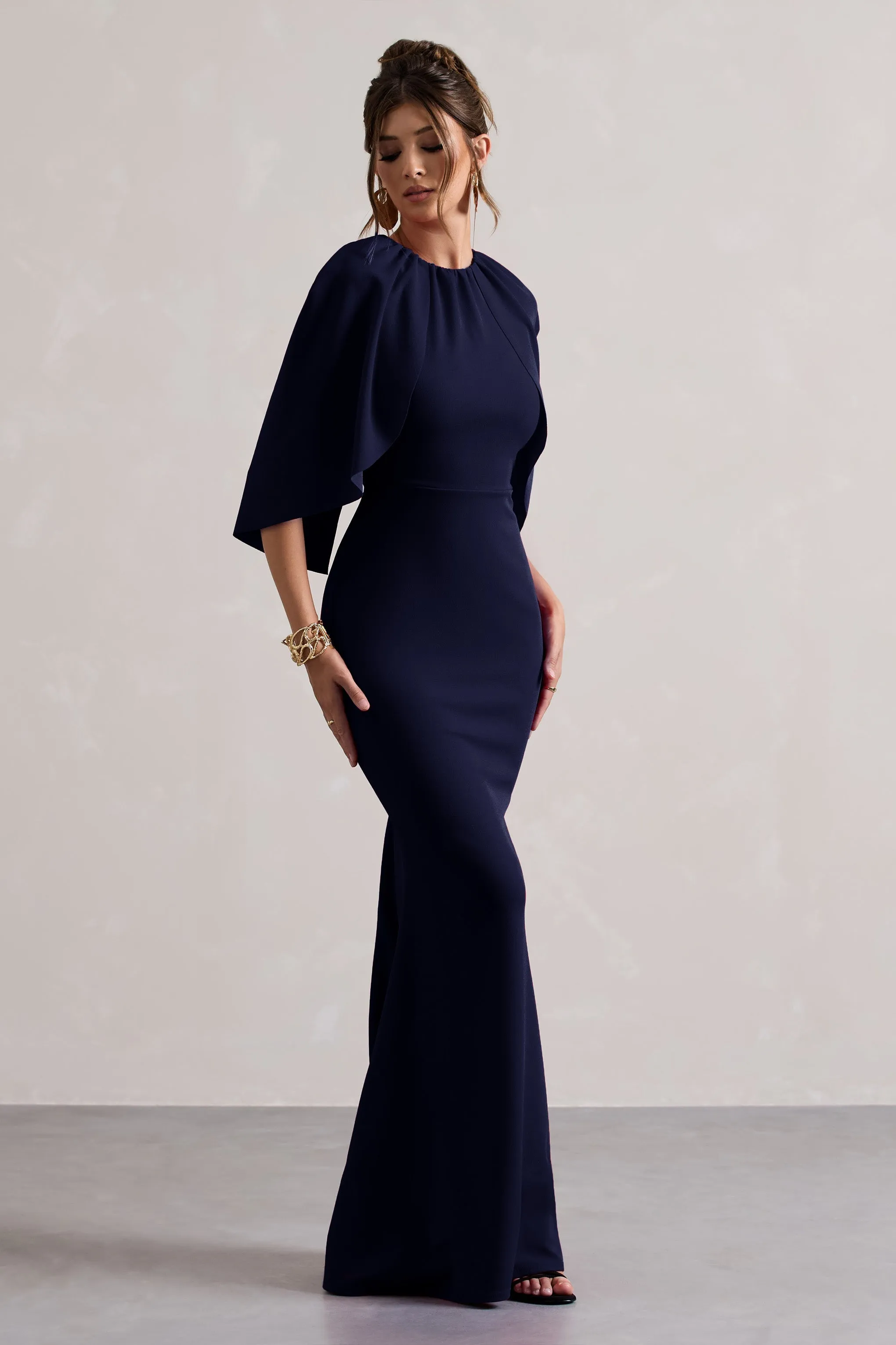 Kianne | Navy Draped Short-Sleeve Maxi Dress sold by Club L London product image thumbnail 4
