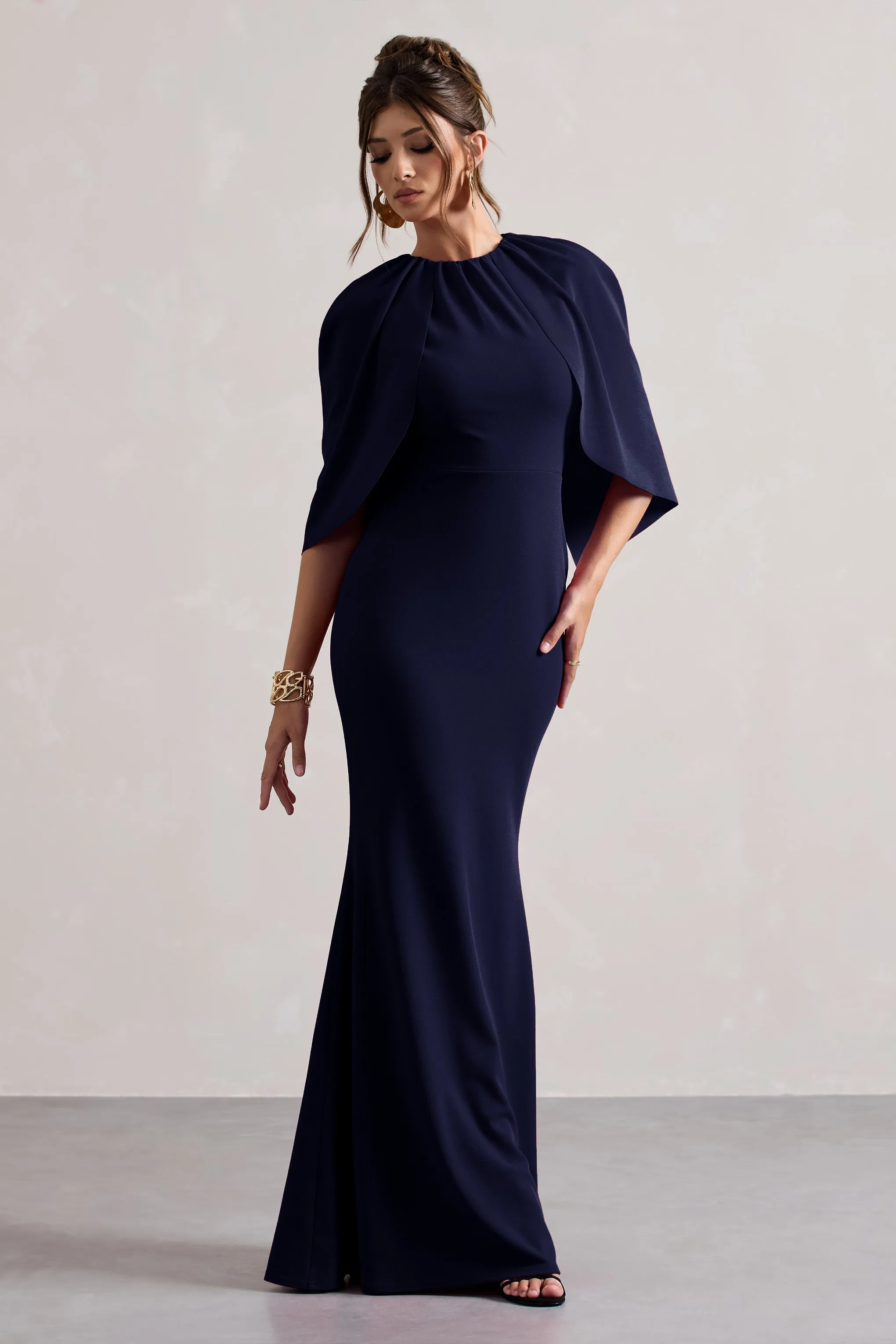 Kianne | Navy Draped Short-Sleeve Maxi Dress sold by Club L London product image thumbnail 5