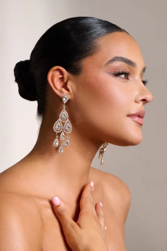 Trixie | Gold Crystal Candelier Earrings sold by Club L London
