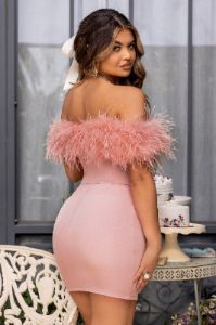 Pure Delight | Pink Bardot Feather Mini Dress sold by Club L London