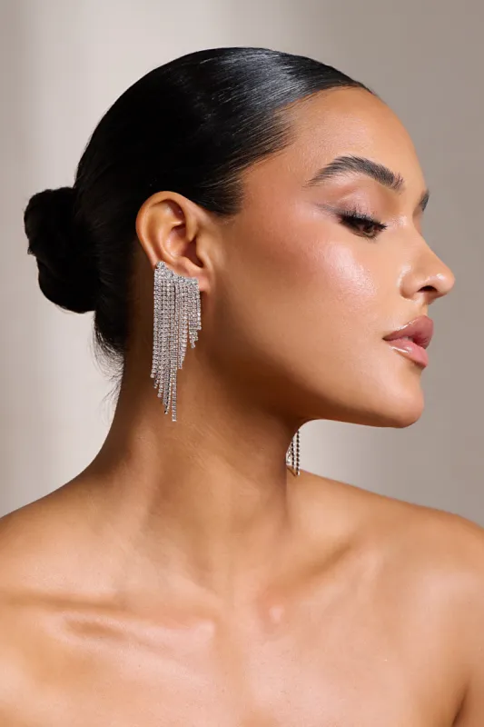 Zola | Silver Diamante Drop Cuff Earrings sold by Club L London