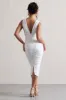 Attract | White Ruched Plunge-Neck Midi Dress sold by Club L London