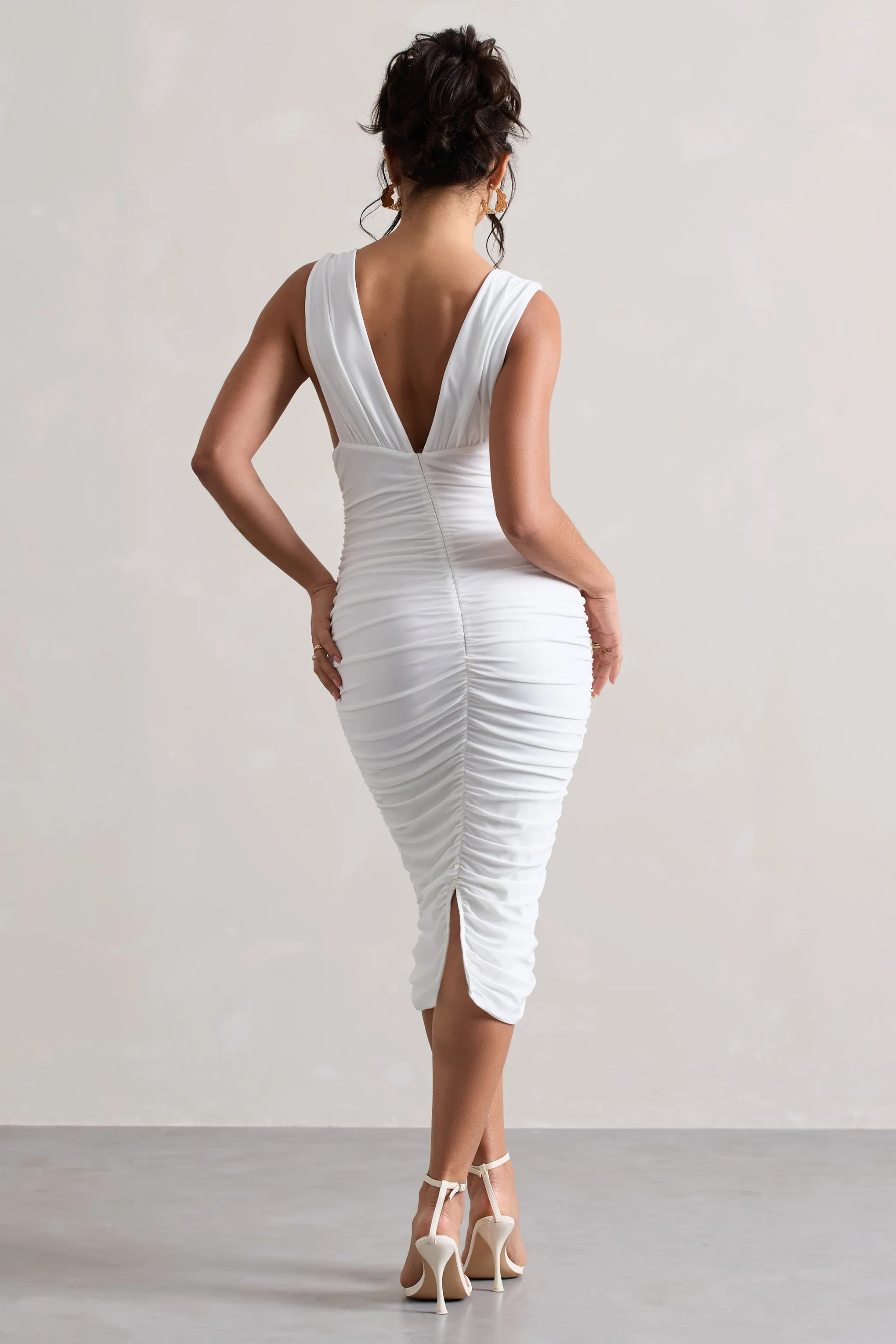 Attract | White Ruched Plunge-Neck Midi Dress sold by Club L London product image thumbnail 2