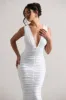 Attract | White Ruched Plunge-Neck Midi Dress sold by Club L London