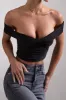 Torsion | Black Twisted Bardot Crop Top sold by Club L London