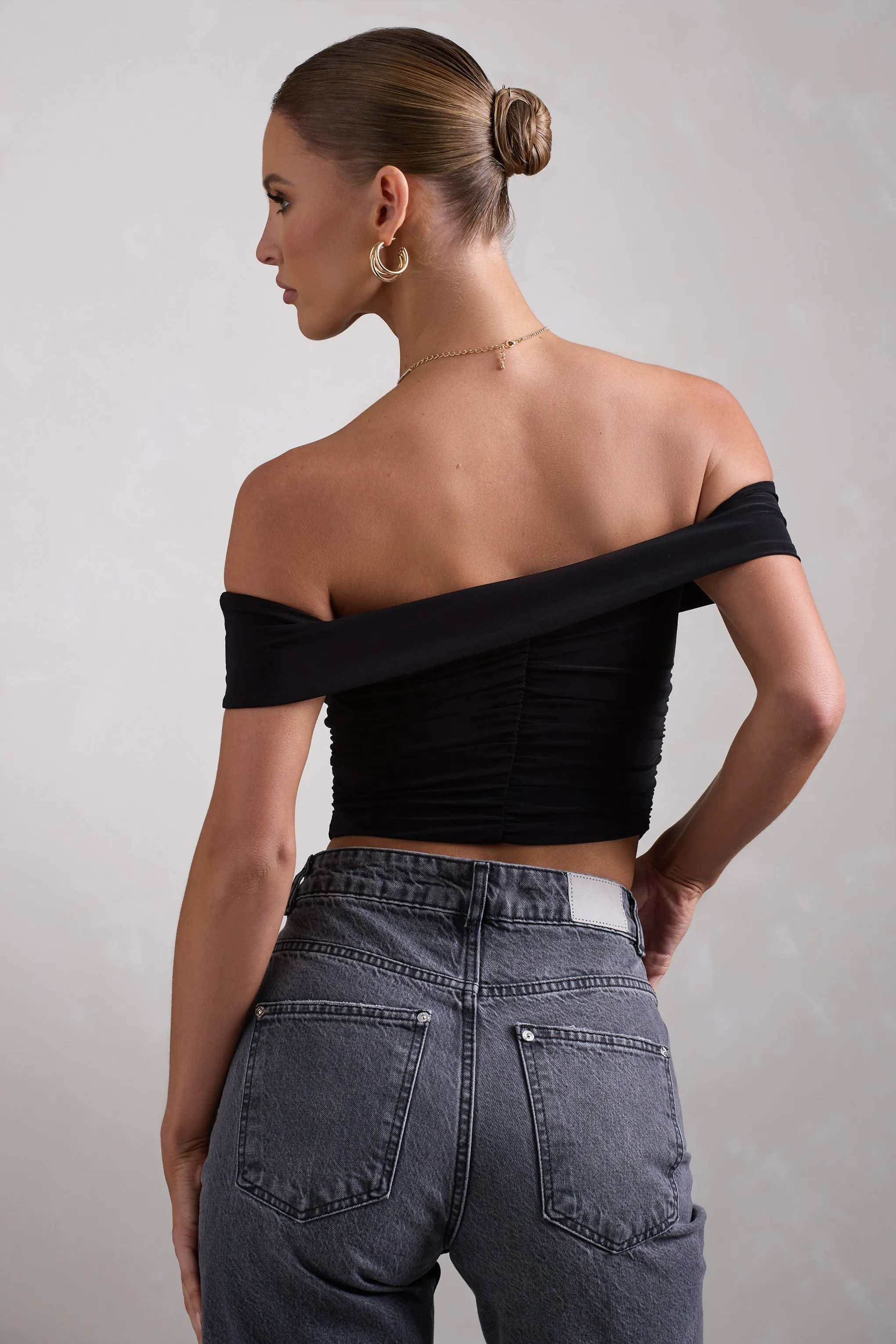 Torsion | Black Twisted Bardot Crop Top sold by Club L London product image thumbnail 2