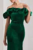 Esmeralda | Bottle Green Velvet Structured Ruffled Bardot Maxi Dress sold by Club L London