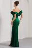 Esmeralda | Bottle Green Velvet Structured Ruffled Bardot Maxi Dress sold by Club L London
