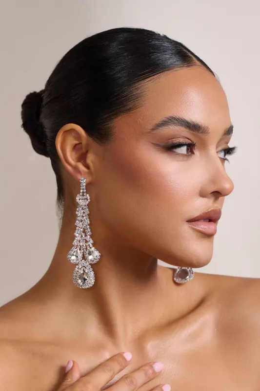 Tulip | Silver Diamante Drop Earrings sold by Club L London