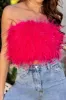 Dream Daze | Hot Pink Feather Bandeau Crop Top sold by Club L London