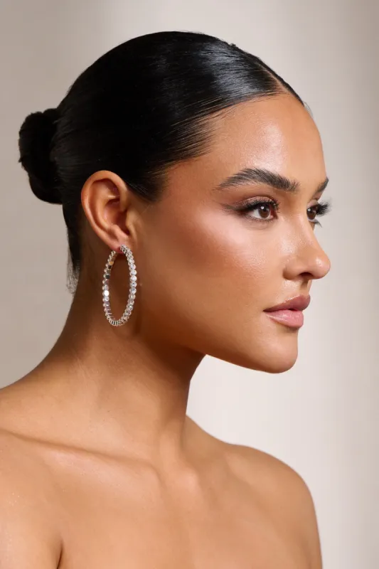 Yazmin | Silver Diamante Hoop Earrings sold by Club L London