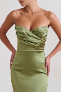 Coraline | Olive Strapless Maxi Dress With Split sold by Club L London