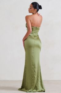 Coraline | Olive Strapless Maxi Dress With Split sold by Club L London