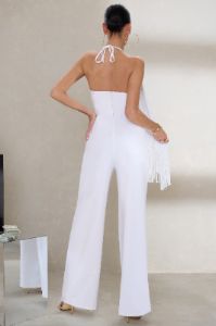 Unforgettable | White Jumpsuit With Tassel Drape Detail sold by Club L London