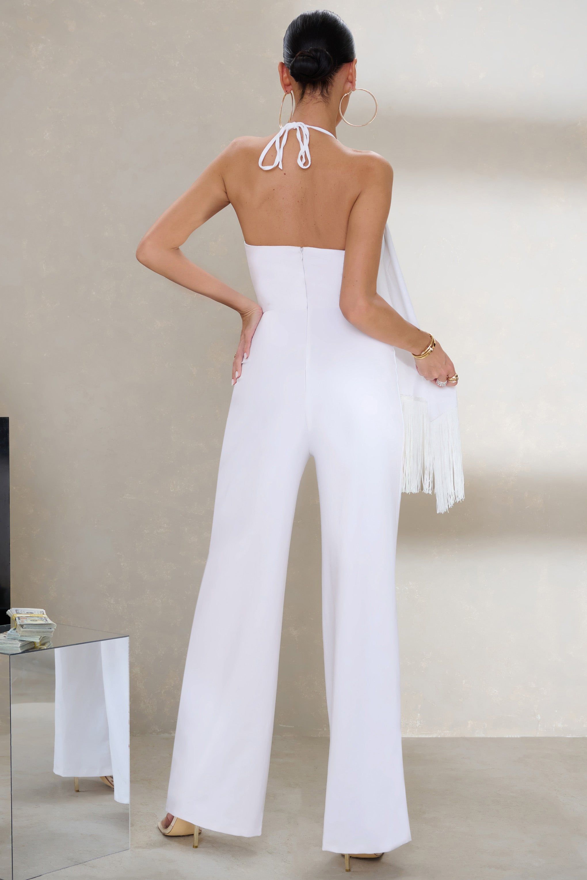 Unforgettable | White Jumpsuit With Tassel Drape Detail sold by Club L London product image thumbnail 2