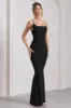 Alora | Black Strappy Lace-Up Maxi Dress With Flower Corsage sold by Club L London