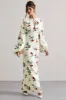 Wild Rose | Rose Print Satin Puff-Sleeve Cut-Out Maxi Dress sold by Club L London