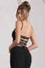 Alora | Black Strappy Lace-Up Maxi Dress With Flower Corsage sold by Club L London