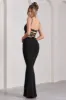 Alora | Black Strappy Lace-Up Maxi Dress With Flower Corsage sold by Club L London