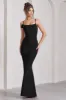 Alora | Black Strappy Lace-Up Maxi Dress With Flower Corsage sold by Club L London