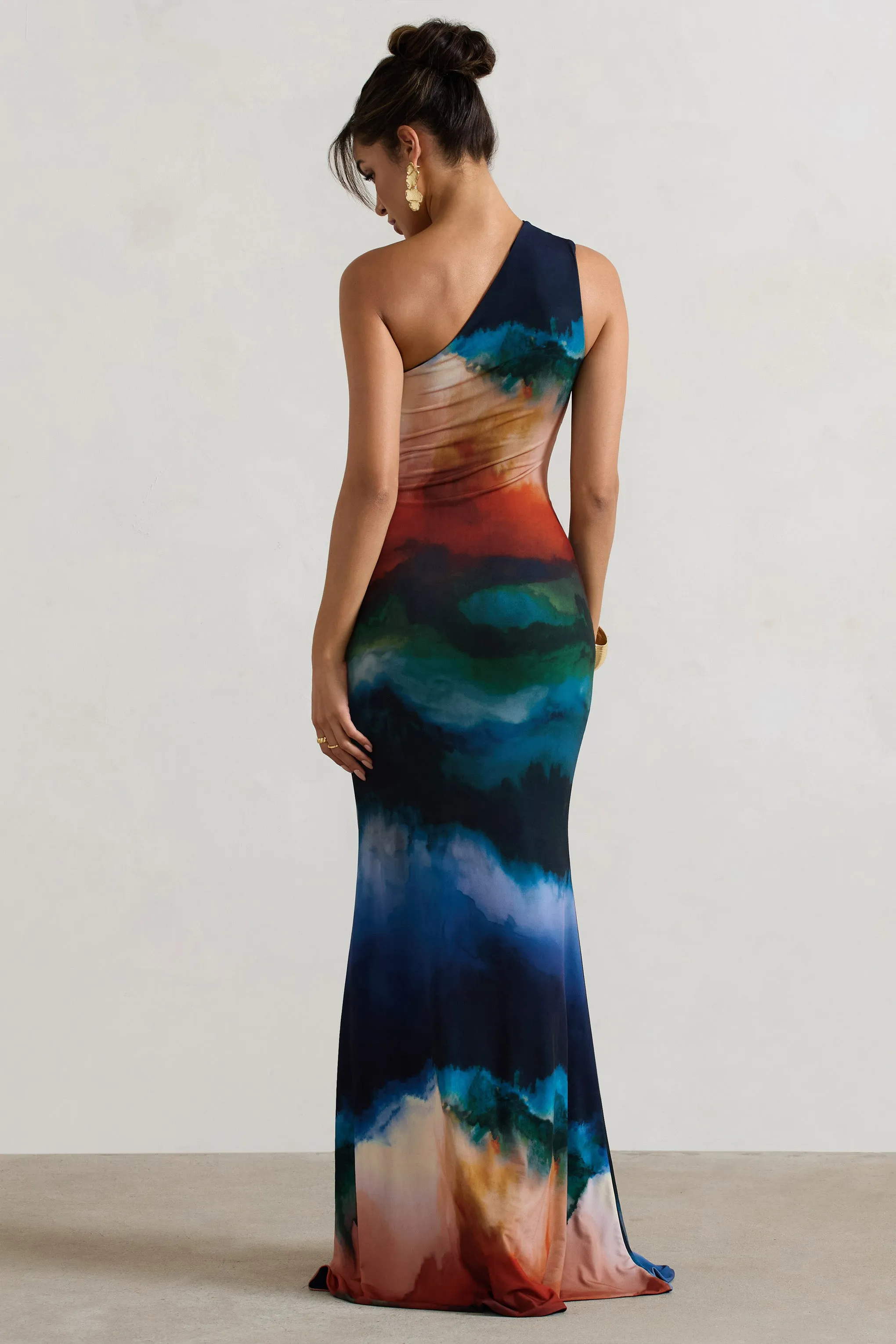 Mykonos | Multi Blur Print Asymmetric Cut-Out Split Maxi Dress sold by Club L London product image thumbnail 3