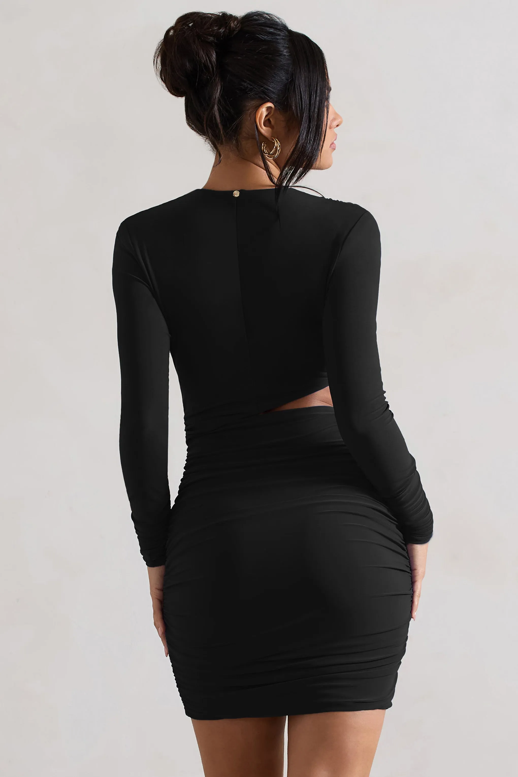 Tana | Black Ruched Bodycon Long Sleeve Cut-Out Mini Dress sold by Club L London product image thumbnail 2