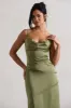 Santi | Olive Green Satin Cowl-Neck Asymmetric Maxi Dress sold by Club L London