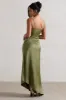 Santi | Olive Green Satin Cowl-Neck Asymmetric Maxi Dress sold by Club L London