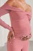 Kyla | Blush Pink Ruched Bardot Long-Sleeved Wide-Leg Maternity Jumpsuit sold by Club L London