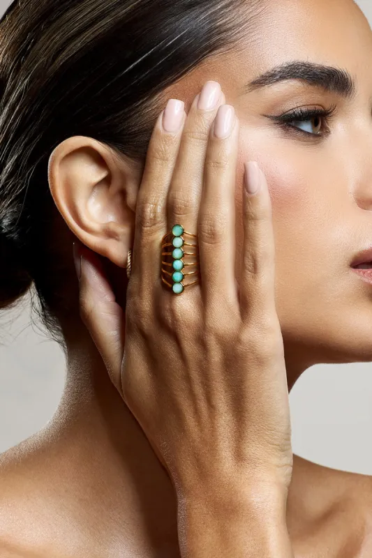 Cerys | Turquoise Stacked Statement Ring sold by Club L London