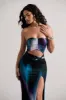 Getaway | Purple Print Bandeau Cut-Out Maxi Dress With Twist sold by Club L London