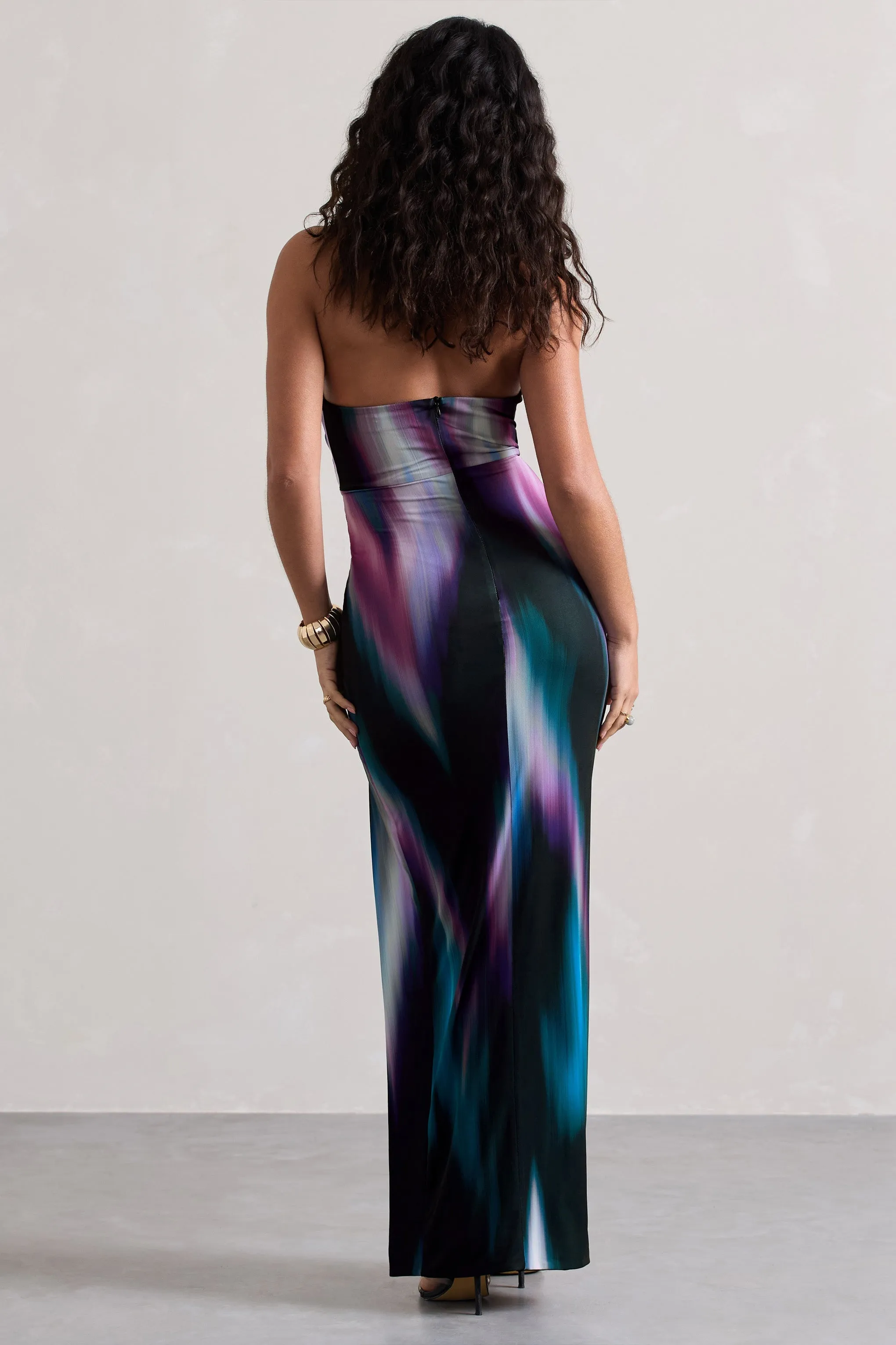 Getaway | Purple Print Bandeau Cut-Out Maxi Dress With Twist sold by Club L London product image thumbnail 2