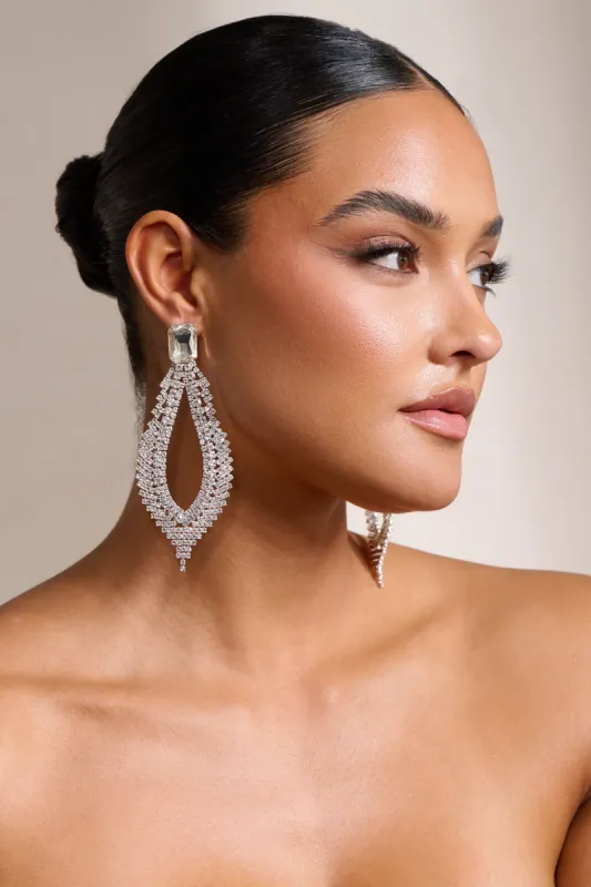 Demi | Silver Diamante Teardrop Earrings sold by Club L London