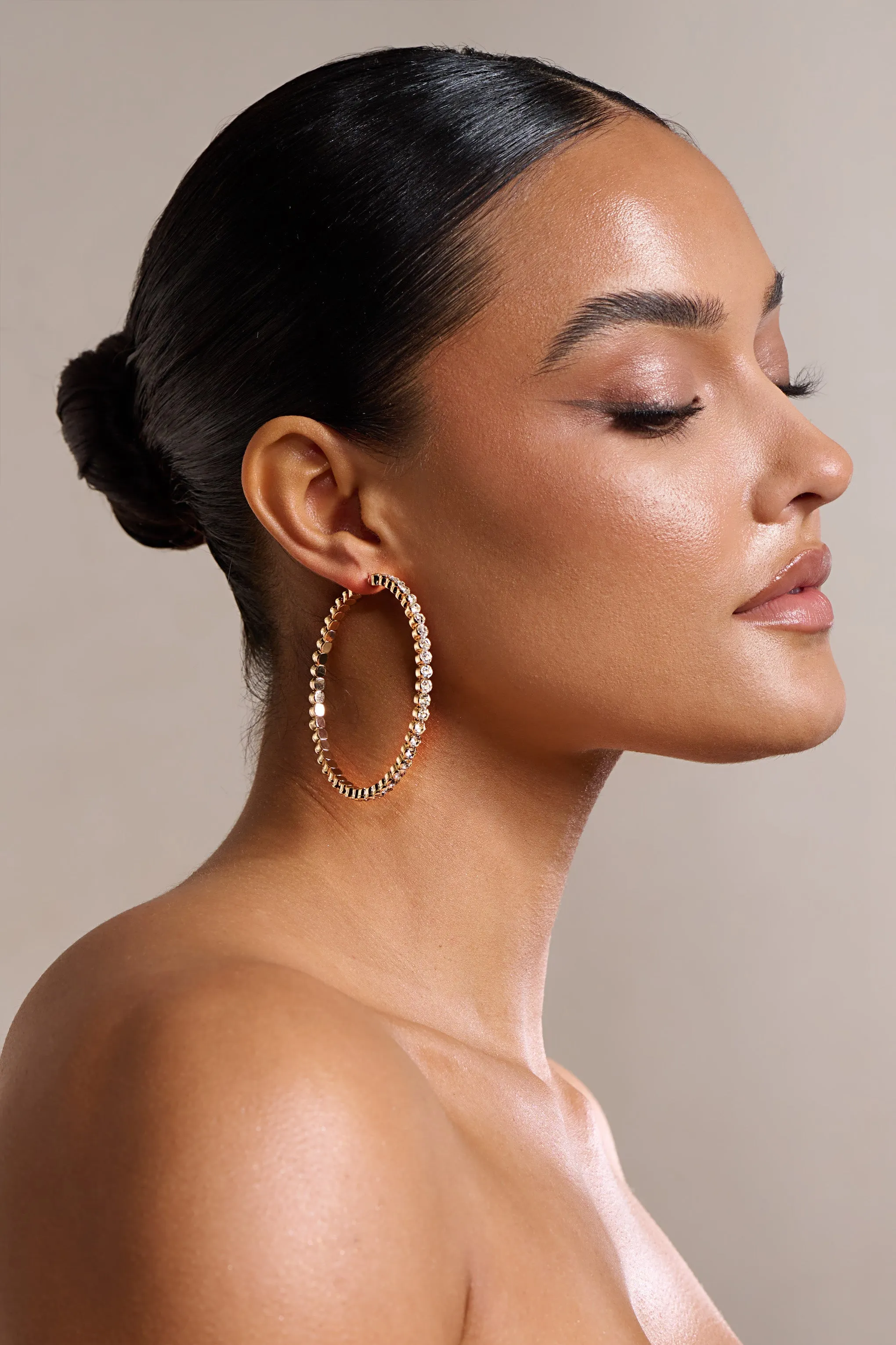 Jude | Gold Diamante Large Hoop Earrings sold by Club L London