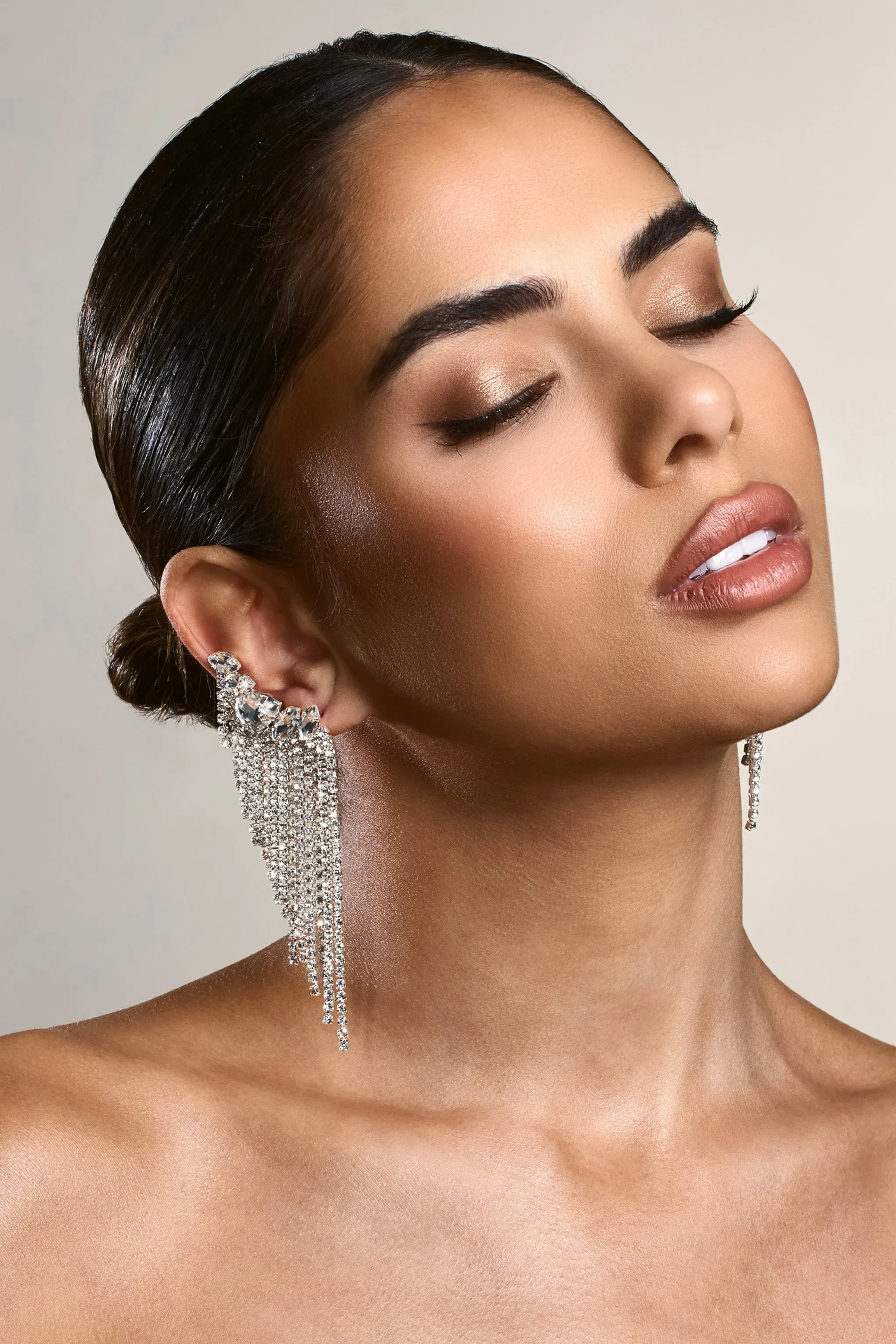 Aleera | Silver Diamante Tassel Earrings sold by Club L London product image thumbnail 4