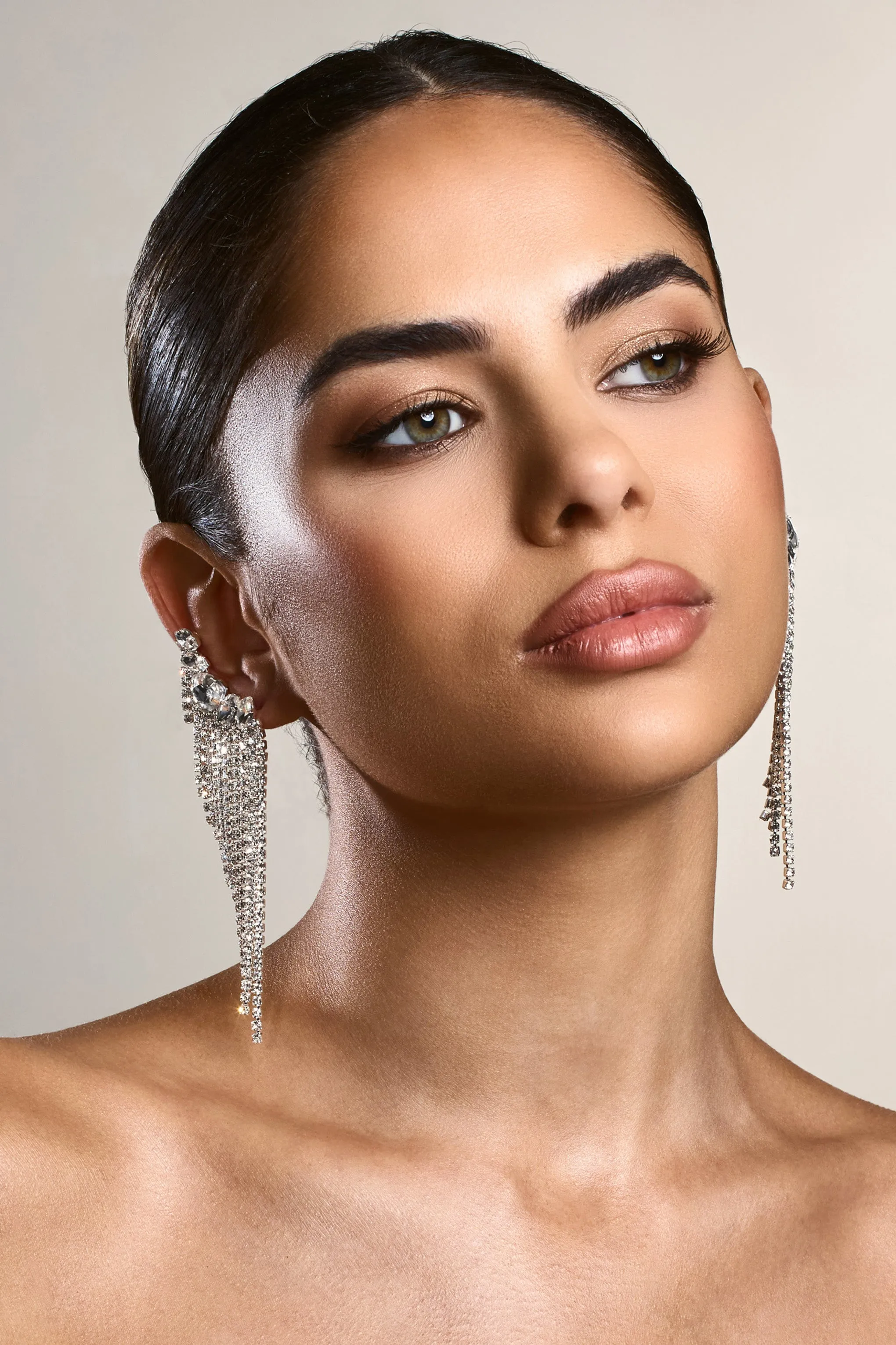 Aleera | Silver Diamante Tassel Earrings sold by Club L London product image thumbnail 2