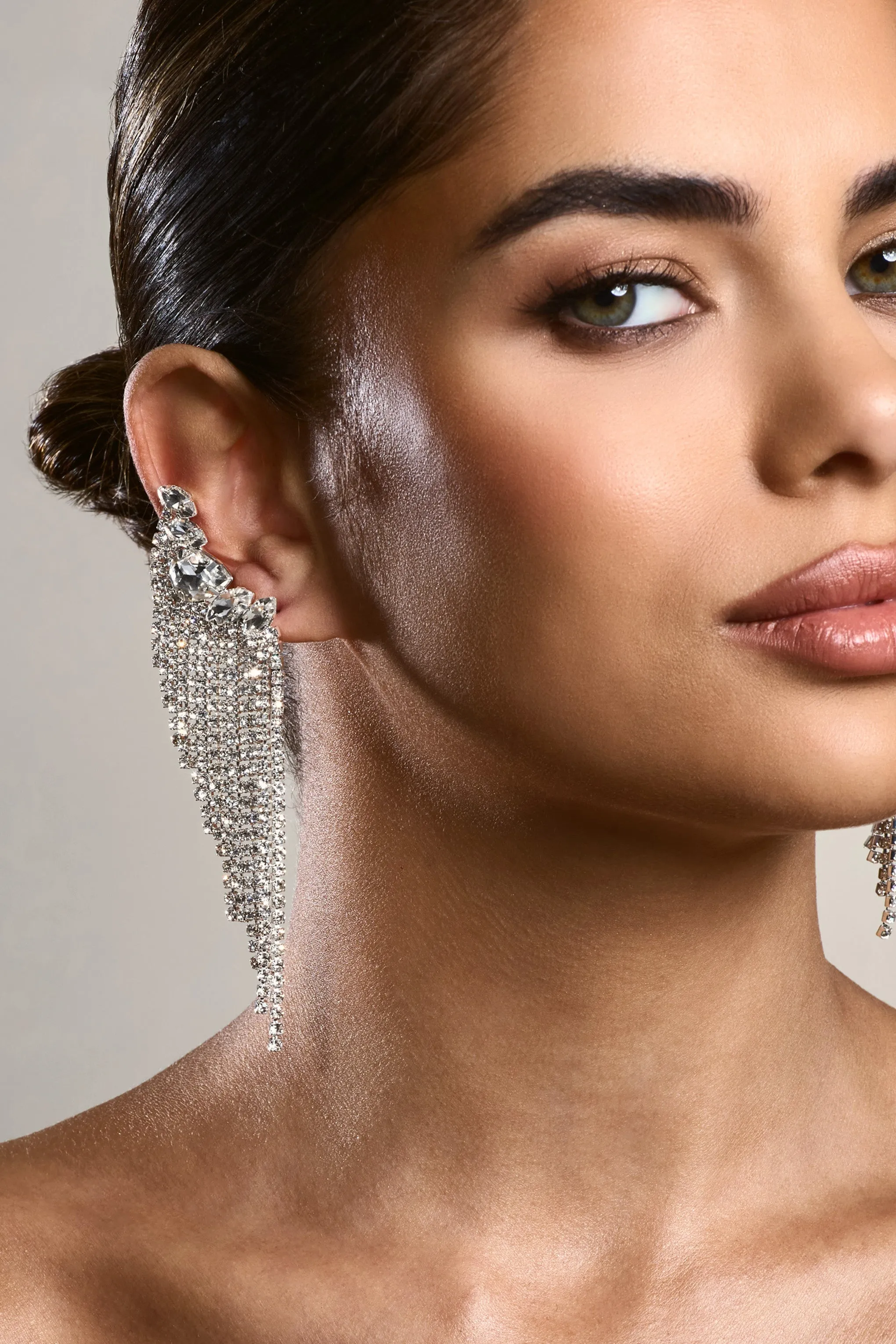 Aleera | Silver Diamante Tassel Earrings sold by Club L London product image thumbnail 5