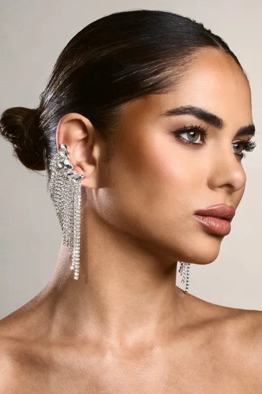 Aleera | Silver Diamante Tassel Earrings sold by Club L London