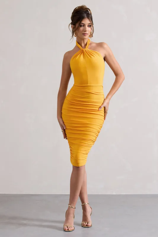 Serendipity | Mango Halter Neck Knot Midi Dress sold by Club L London