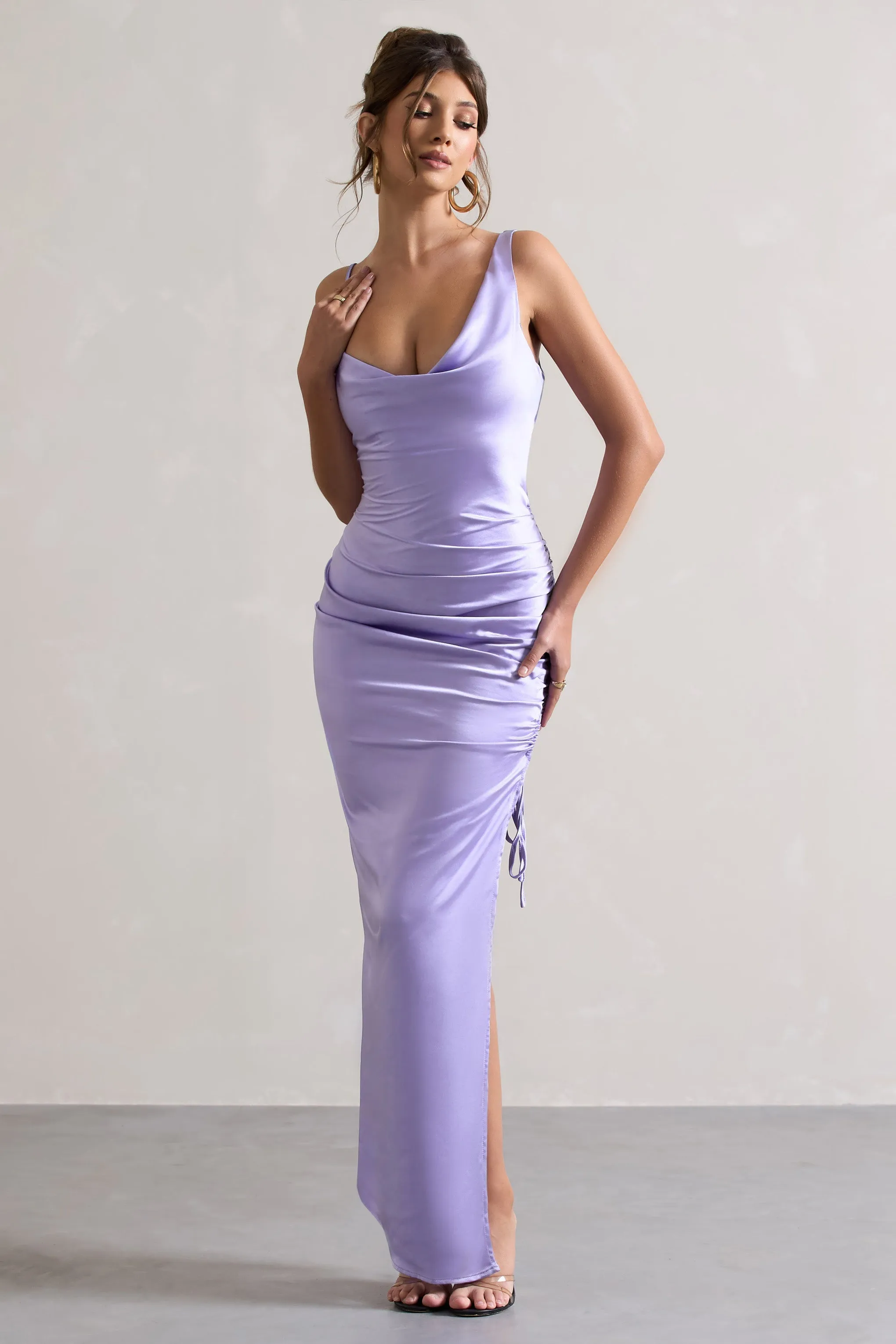 Belonging | Lilac Ruched Cowl Maxi Dress sold by Club L London product image thumbnail 4
