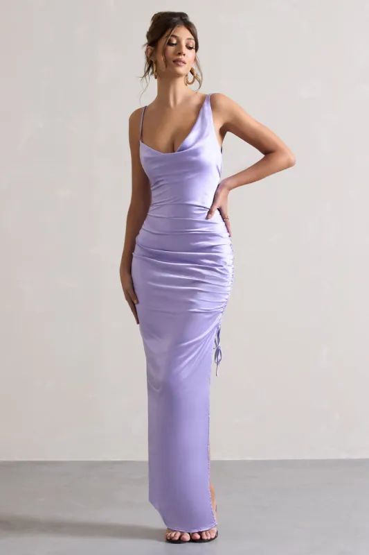 Belonging | Lilac Ruched Cowl Maxi Dress sold by Club L London