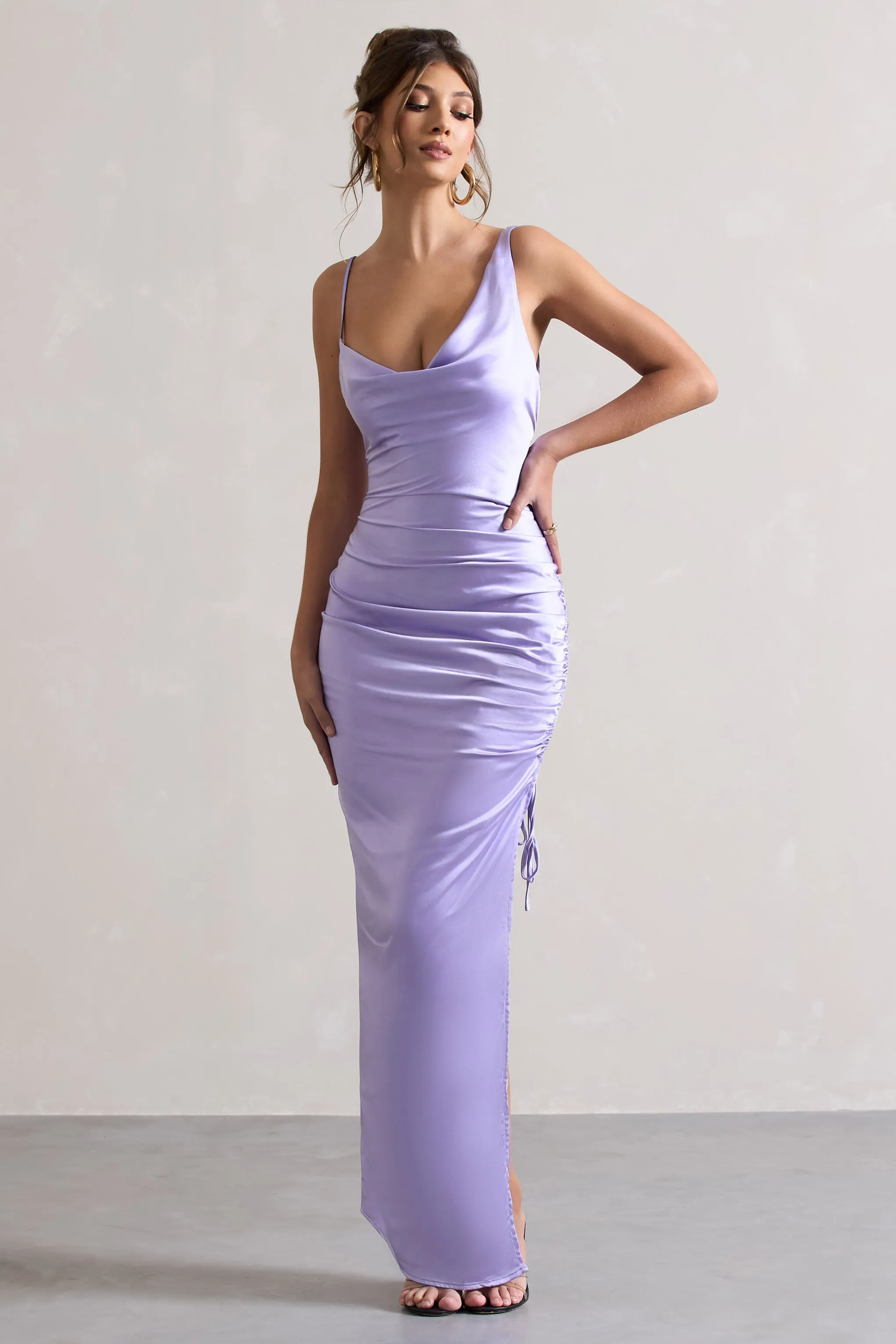 Belonging | Lilac Ruched Cowl Maxi Dress sold by Club L London