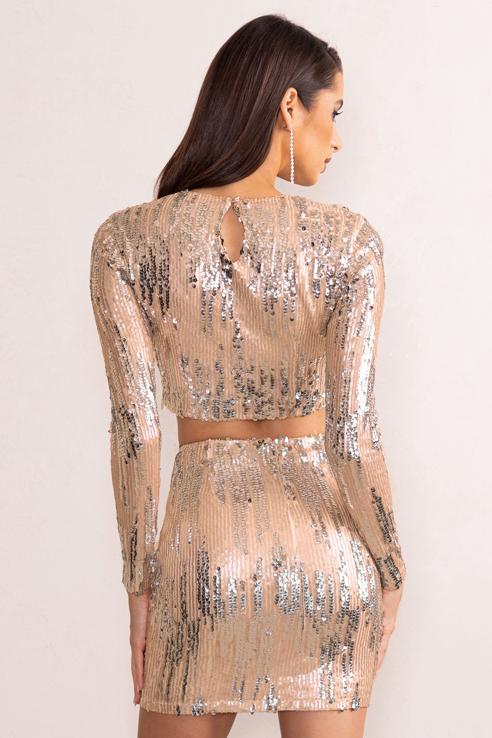 Aftermath | Champagne Sequin Crop Top sold by Club L London product image thumbnail 2