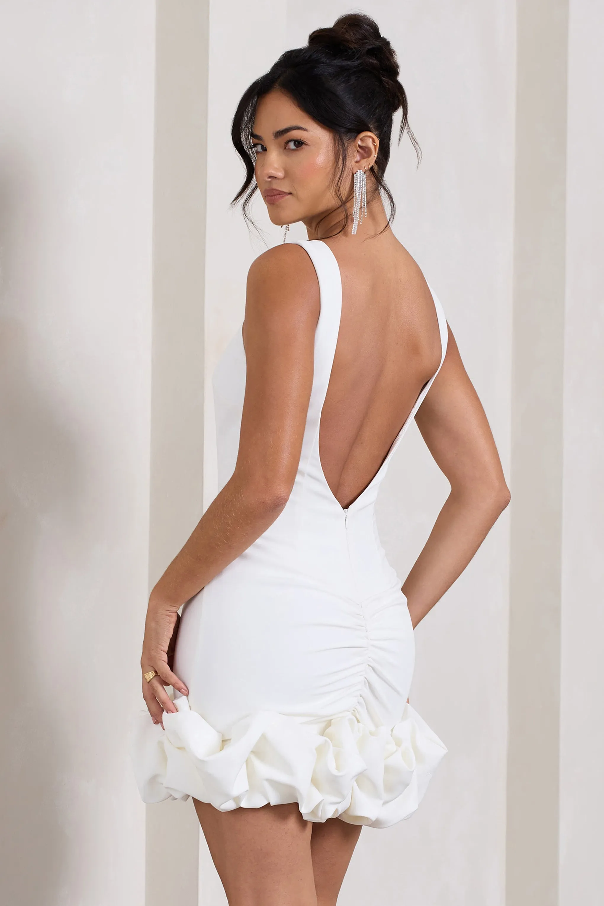 Lucy | White Strappy Mini Dress With Ruffle Trim sold by Club L London product image thumbnail 2